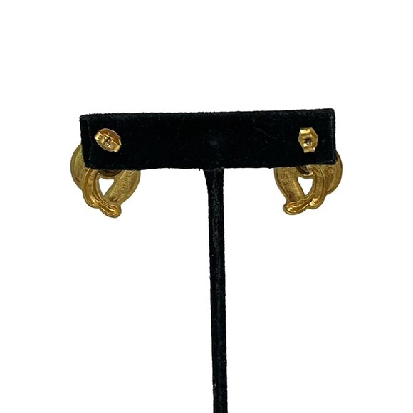 Vintage Gold Tone Cream Beige Enamel Knot Pierced Earrings - Picture 3 of 8